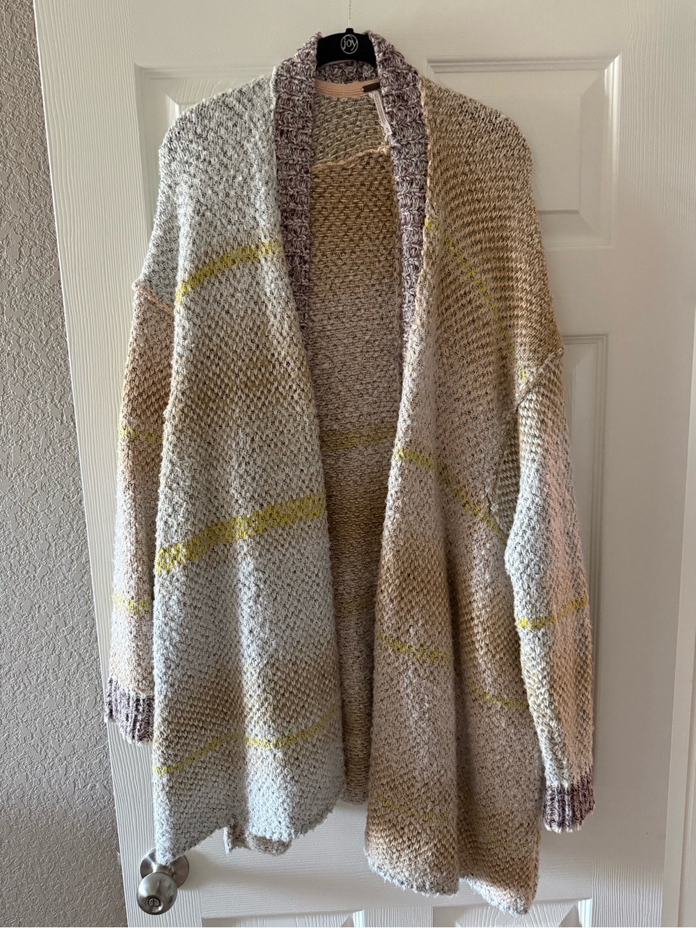 Free People Open-Front Chunky Knit Cardigan in Cream and Yellow